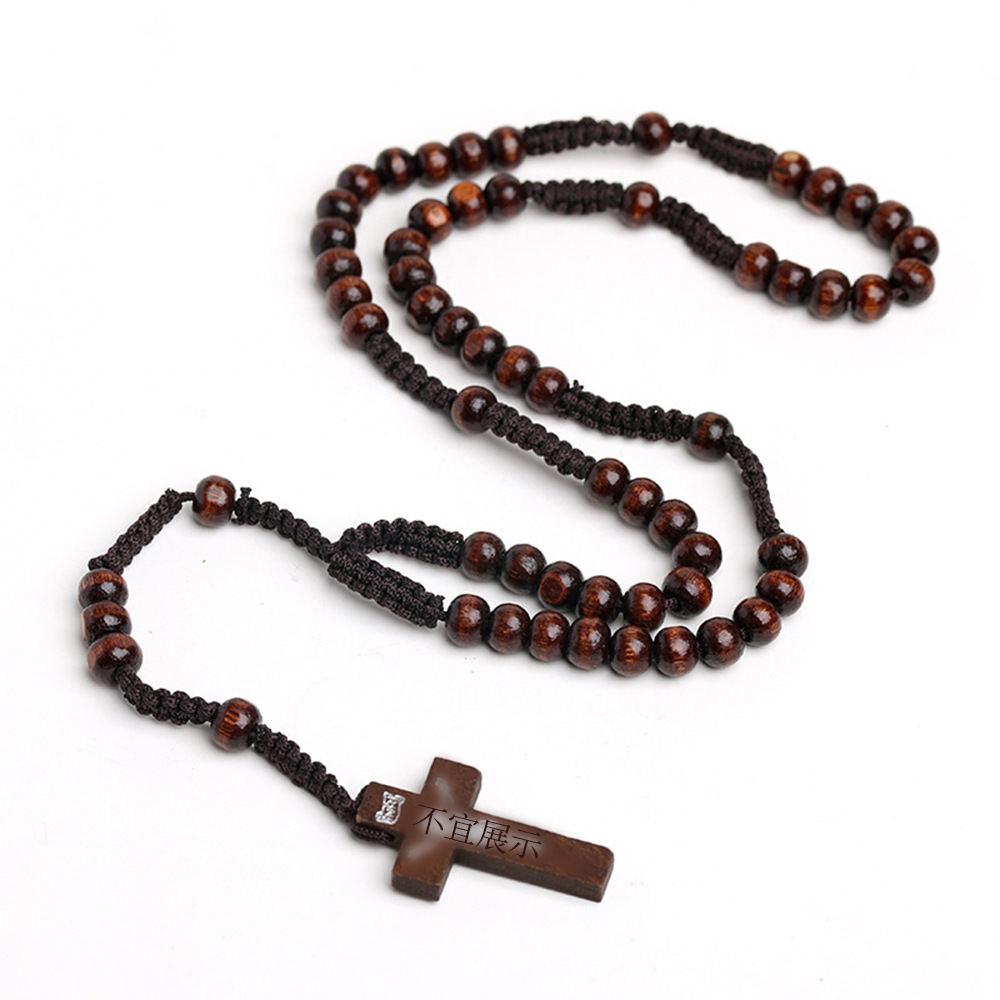 European and American natural wood beads, cross-shaped necklaces, wooden jewelry, hand-strung and woven cross-border jewelry wholesale pic 5