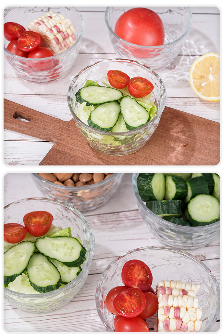 High-quality hammer-patterned bowls, transparent glass bowls, household tableware, fruit, dessert, salad bowls, glass gift bowls pic 13