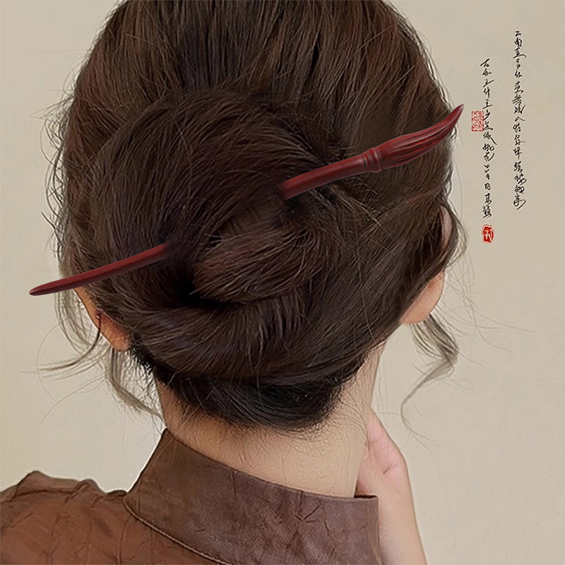 New Chinese-style sandalwood hairpin with a sense of high-end Chinese style and poetic brush wood hairpin pic 4