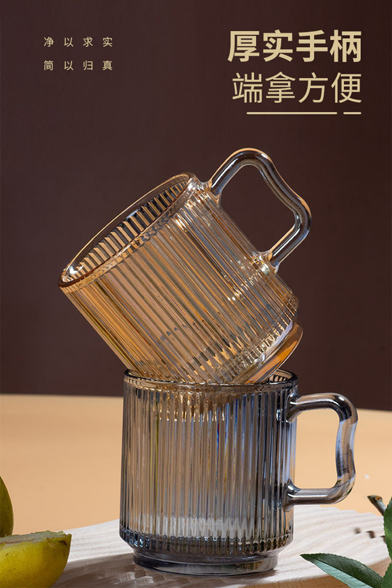 Glass cups, ins retro style iced Americano coffee cups, latte vertical striped water cups, cold drink cups, glass mugs pic 6