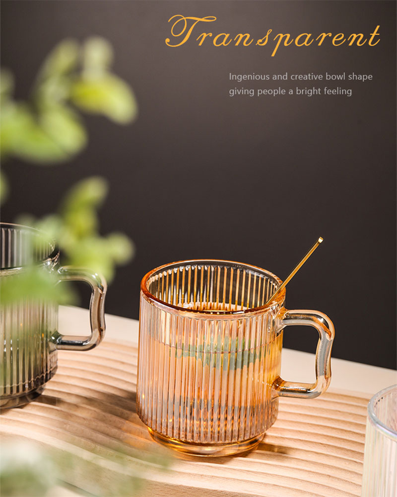 Glass cups, ins retro style iced Americano coffee cups, latte vertical striped water cups, cold drink cups, glass mugs pic 5