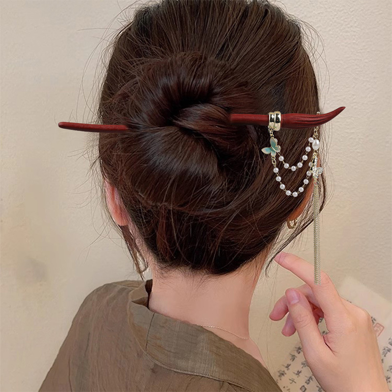 New Chinese-style sandalwood hairpin with a sense of high-end Chinese style and poetic brush wood hairpin pic 1