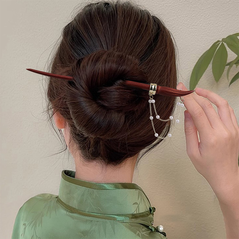 New Chinese-style sandalwood hairpin with a sense of high-end Chinese style and poetic brush wood hairpin pic 3