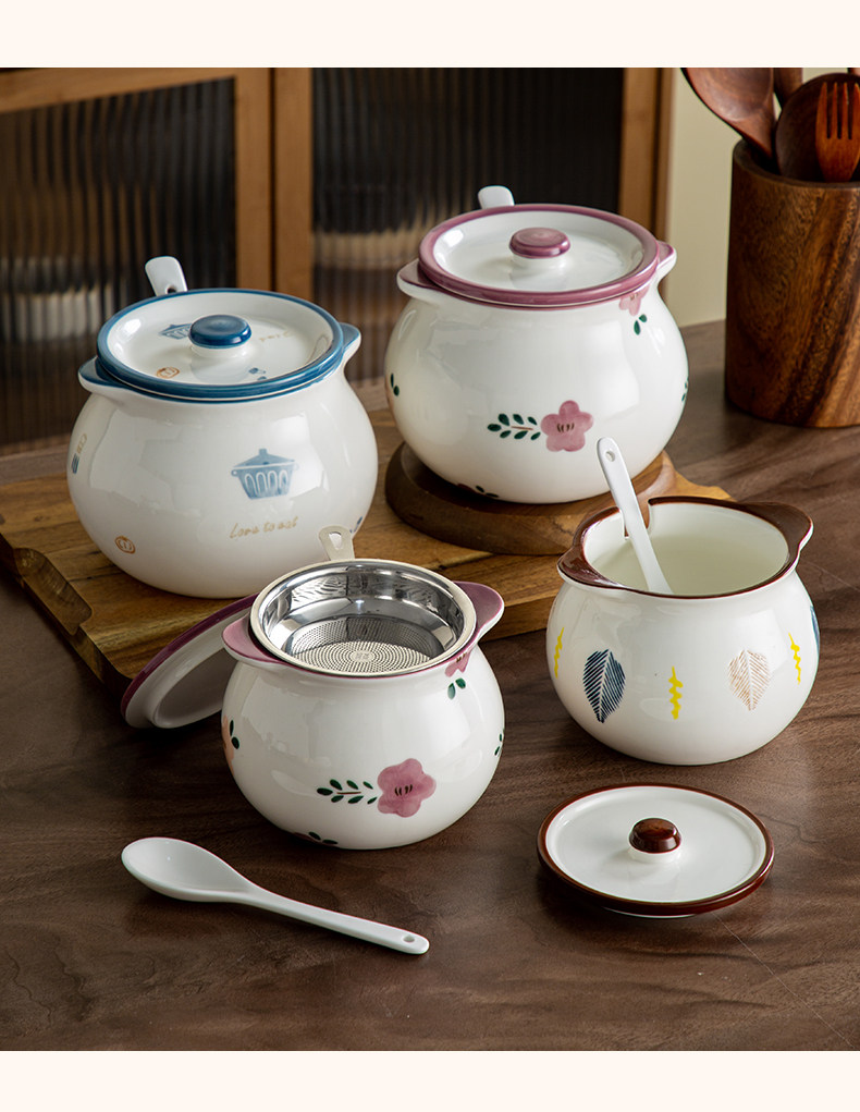 Ceramic lard can, household high-temperature resistant lid spoon, kitchen oil-splashed chili can, large capacity for storing seasonings pic 12