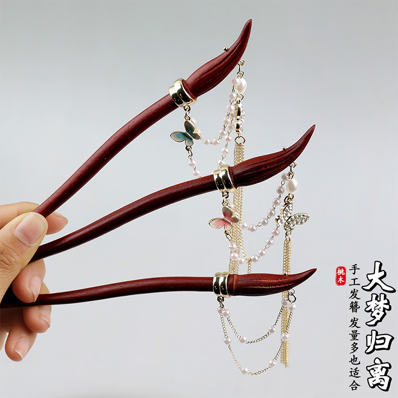 New Chinese-style sandalwood hairpin with a sense of high-end Chinese style and poetic brush wood hairpin pic 5