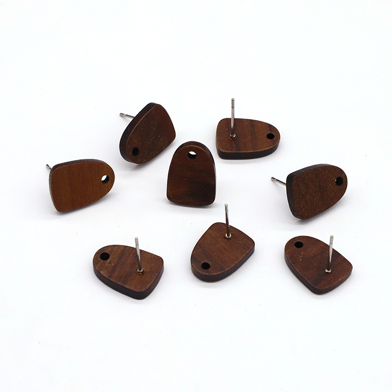 Simple and unique geometric wood ear pins, ear studs with pendants, DIY retro natural color wooden earrings and earrings accessories pic 2