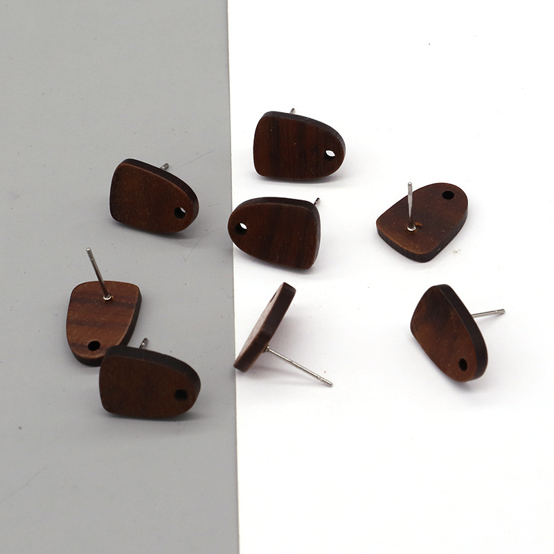 Simple and unique geometric wood ear pins, ear studs with pendants, DIY retro natural color wooden earrings and earrings accessories pic 5