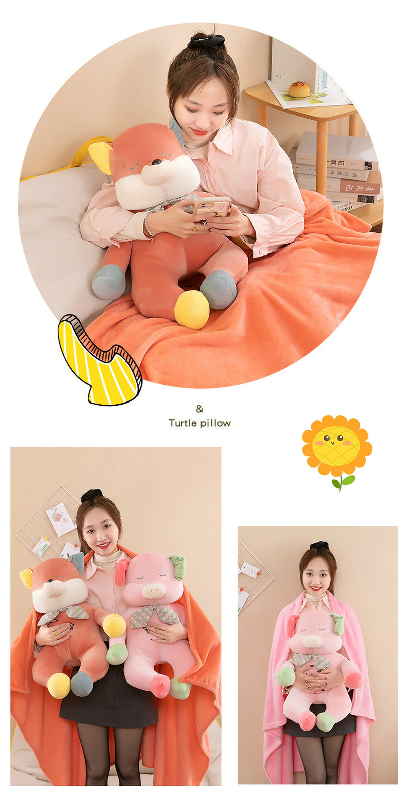 The multi-functional animal sofa, throw pillow, seat cushion, TV blanket, integrated air conditioning blanket, backrest and air conditioning quilt of the young girl Xinxia pic 9