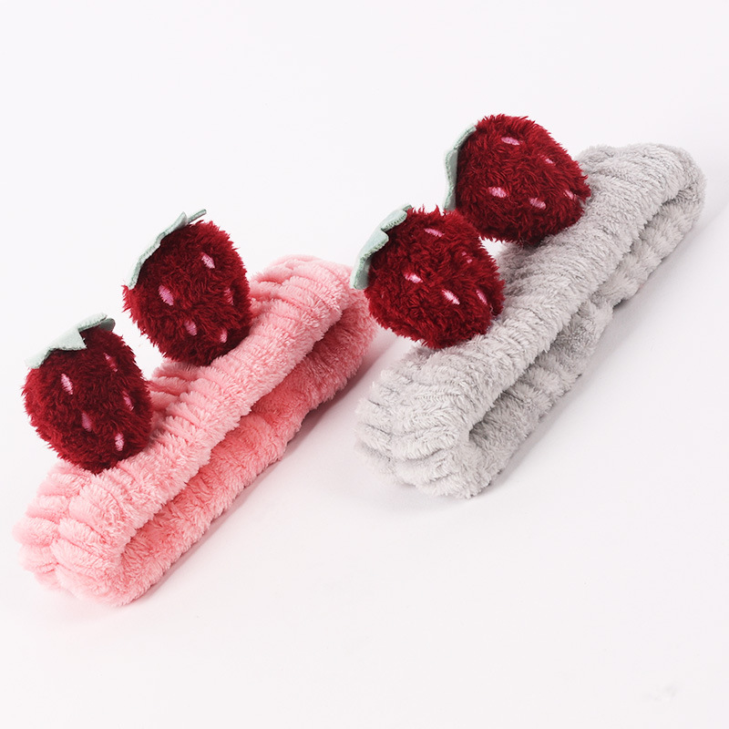 Soft coral fleece cute style cartoon fruit strawberry home hair band, face wash makeup beauty gift hair band Specification image