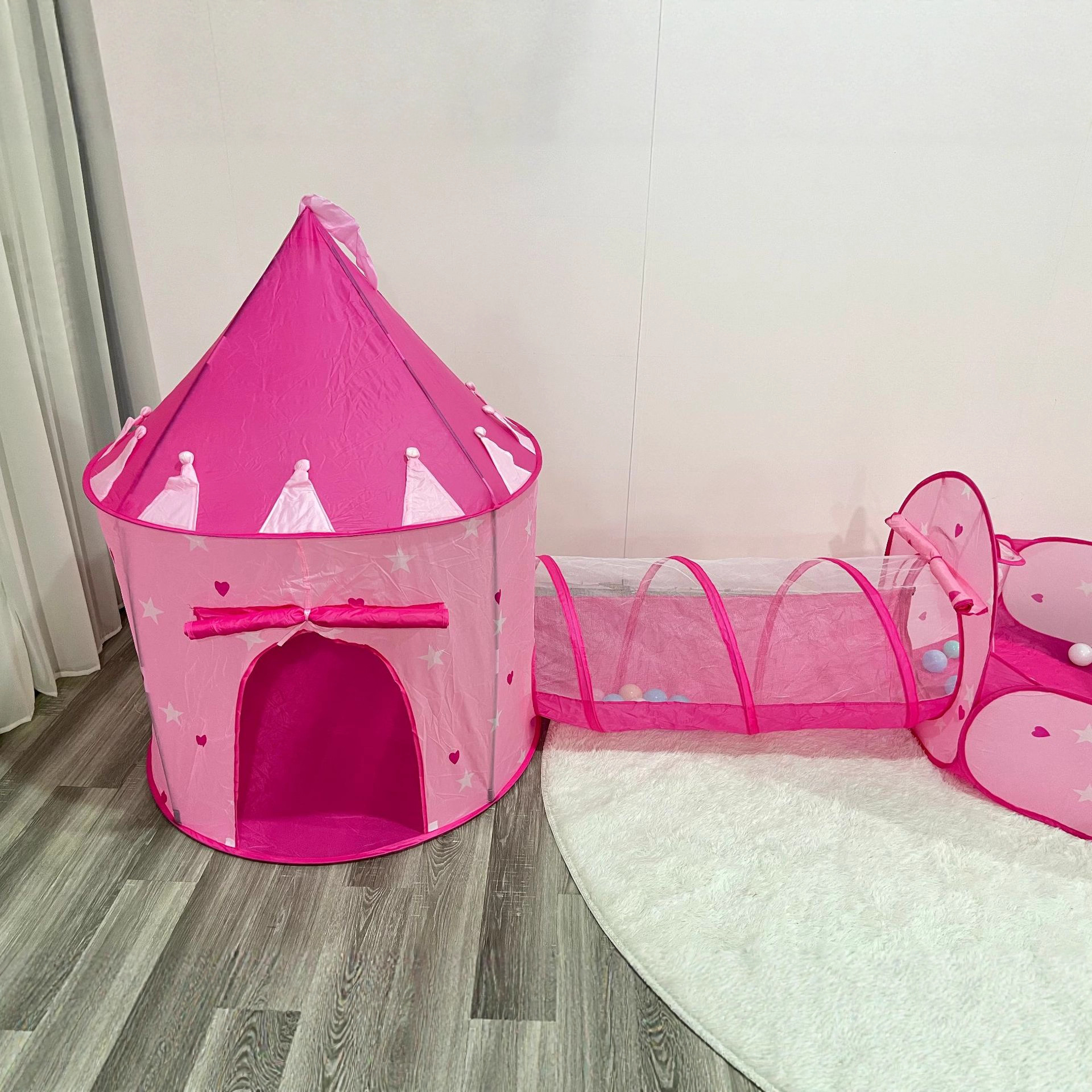 Casa de juego interior para niños al por mayor transfronteriza peach heart creeper tunnel body sense training juguetes para niñas tienda de tres piezas details Picture