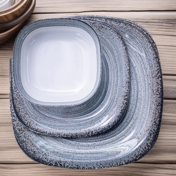 Wholesale melamine tableware, frosted smooth square deep plate, salad with base plate, cooking soup plate Item Picture