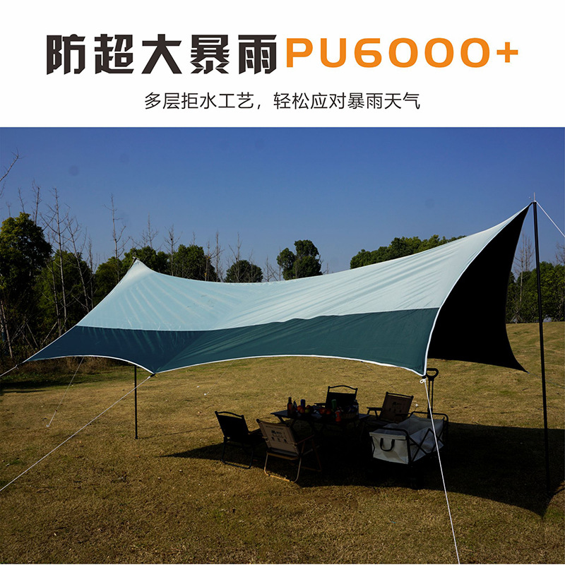 探丽者天幕帐篷黑胶防晒防雨防风户外六角大遮阳棚露营野营野餐细节图