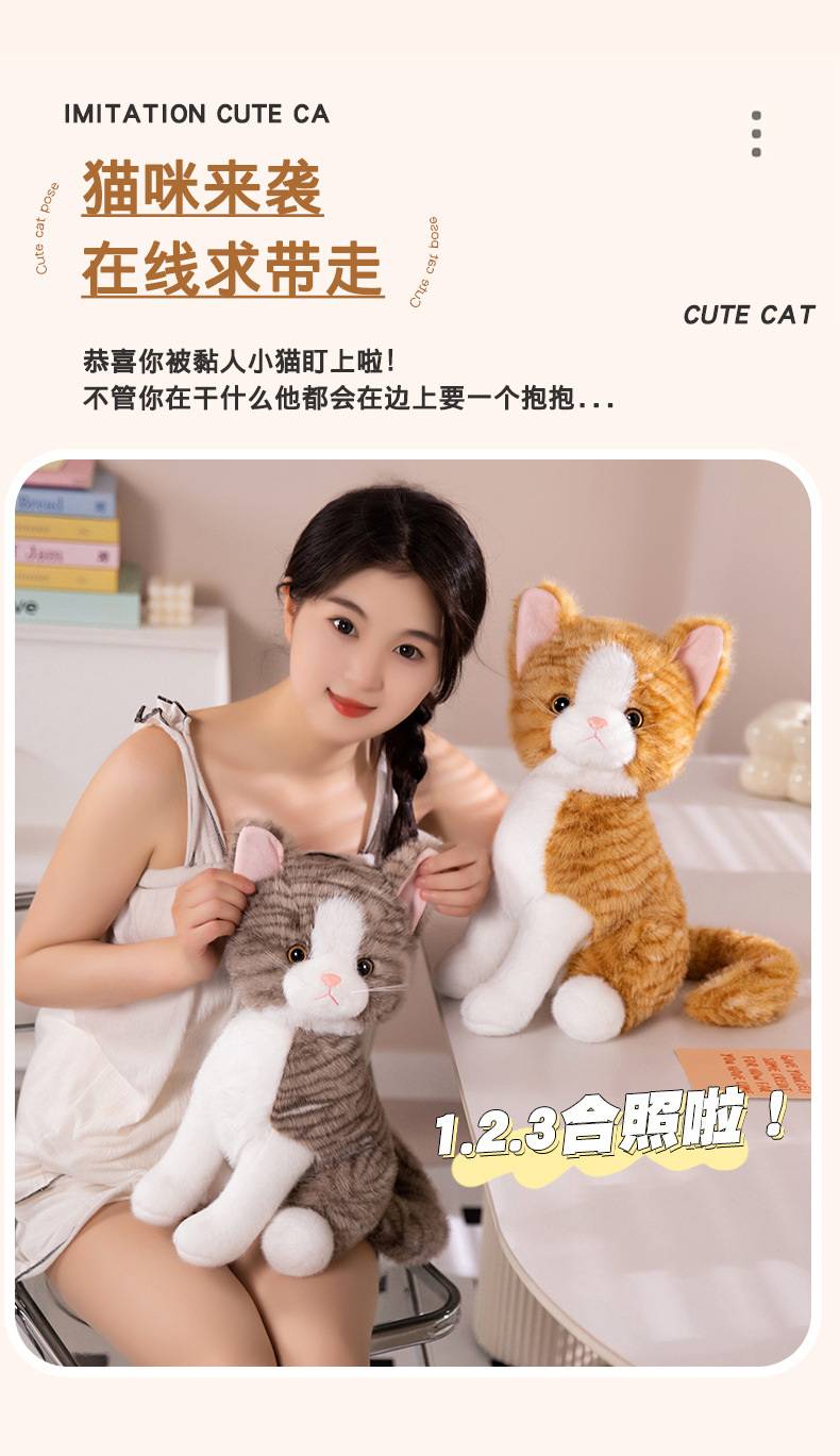 跨境 黑白棕灰猫咪站立礼物可爱 毛绒玩具 公仔新品 批发现货详情26