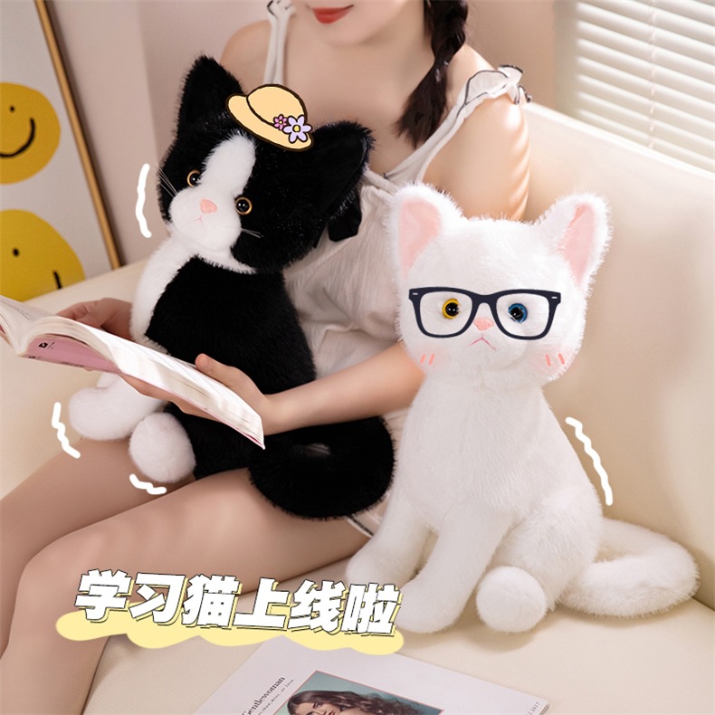 跨境 黑白棕灰猫咪站立礼物可爱 毛绒玩具 公仔新品 批发现货详情19