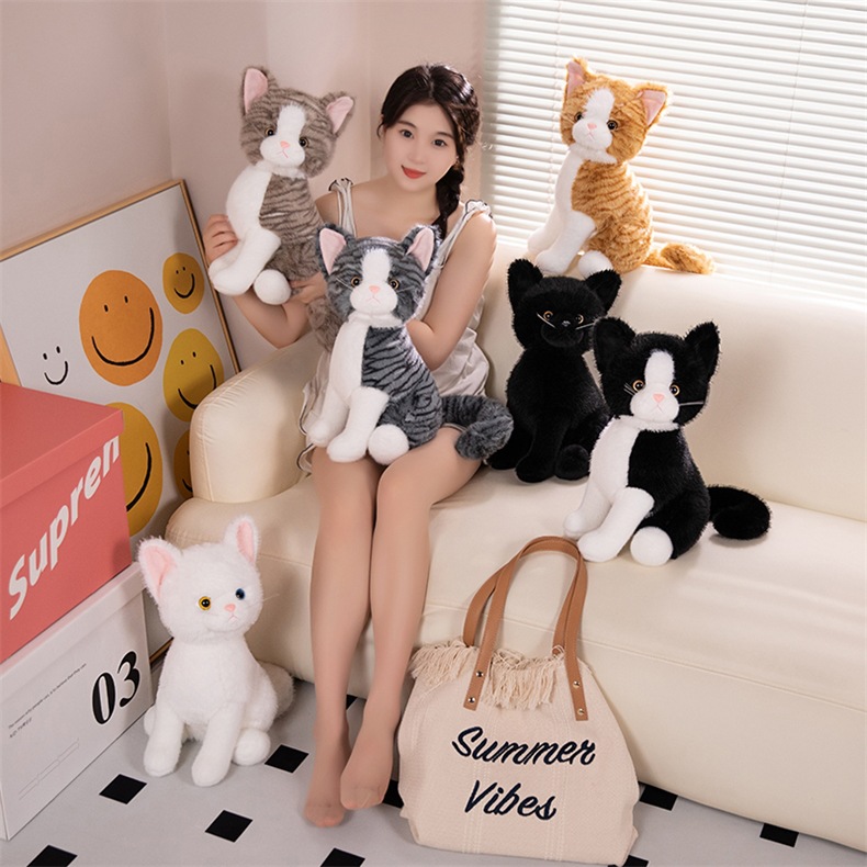 跨境 黑白棕灰猫咪站立礼物可爱 毛绒玩具 公仔新品 批发现货详情22