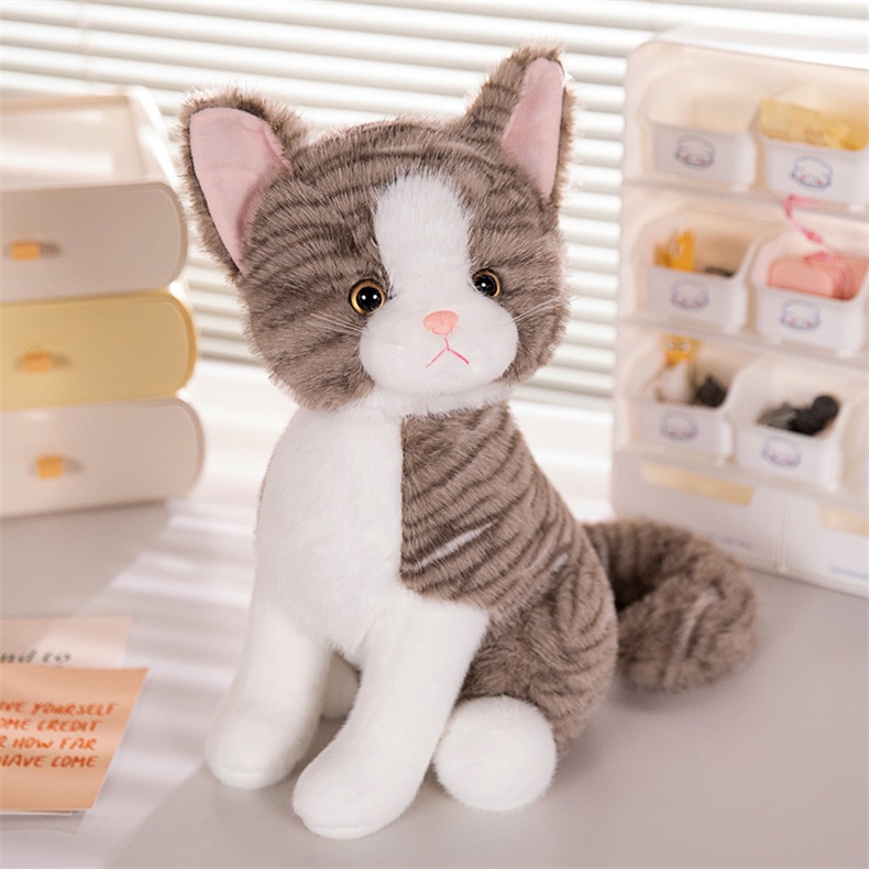 跨境 黑白棕灰猫咪站立礼物可爱 毛绒玩具 公仔新品 批发现货详情8