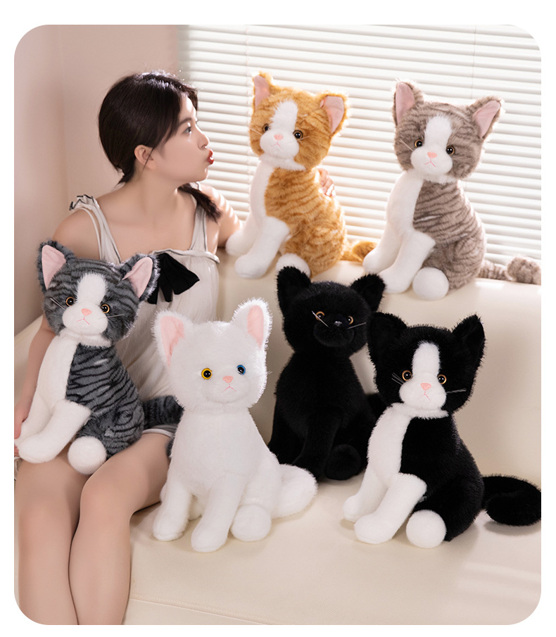 跨境 黑白棕灰猫咪站立礼物可爱 毛绒玩具 公仔新品 批发现货详情35