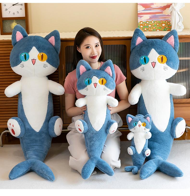 New long shark cat plush pillow, a cute gift for girls with heteropic eyes, and a cartoon plush toy doll pic 18