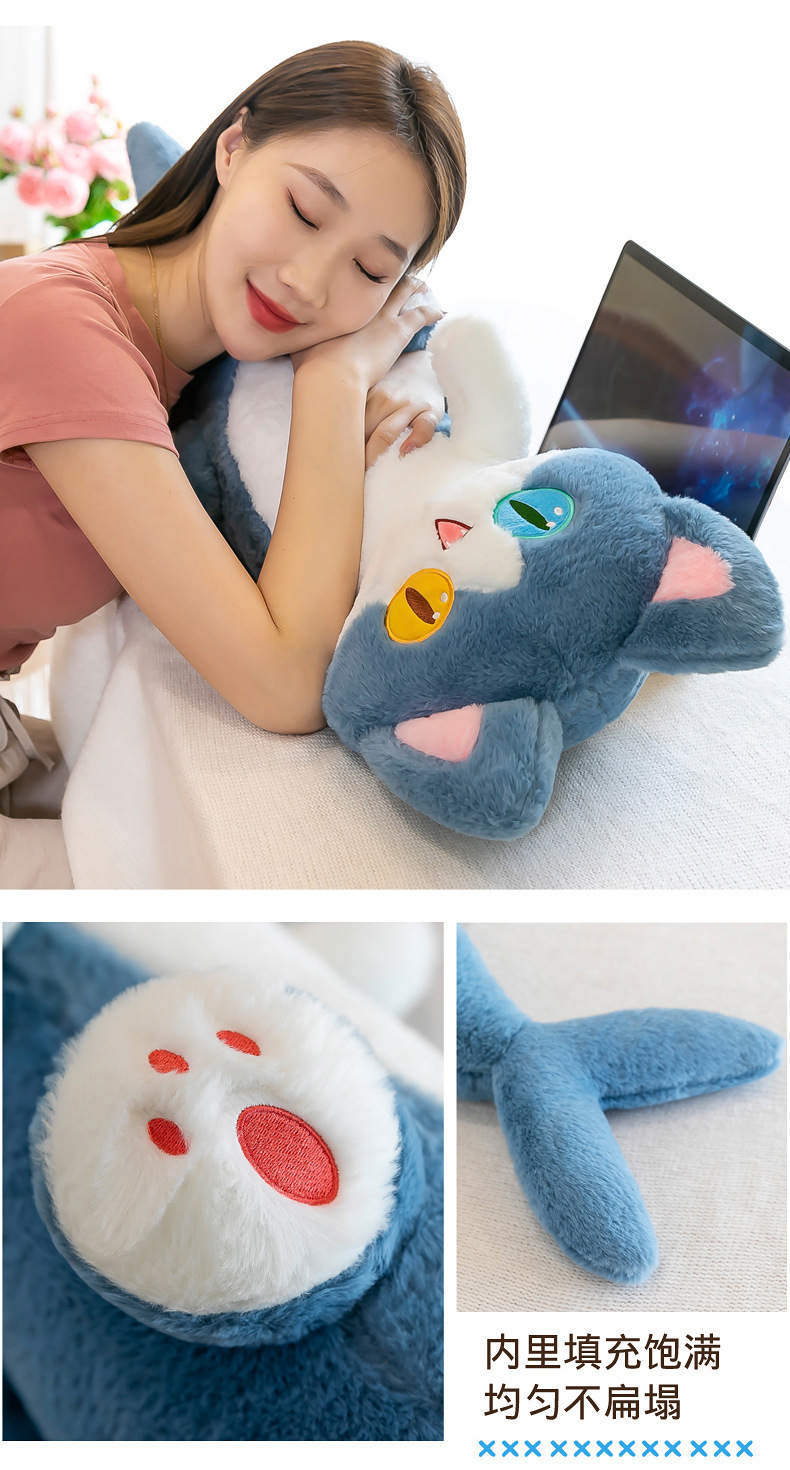 New long shark cat plush pillow, a cute gift for girls with heteropic eyes, and a cartoon plush toy doll pic 14