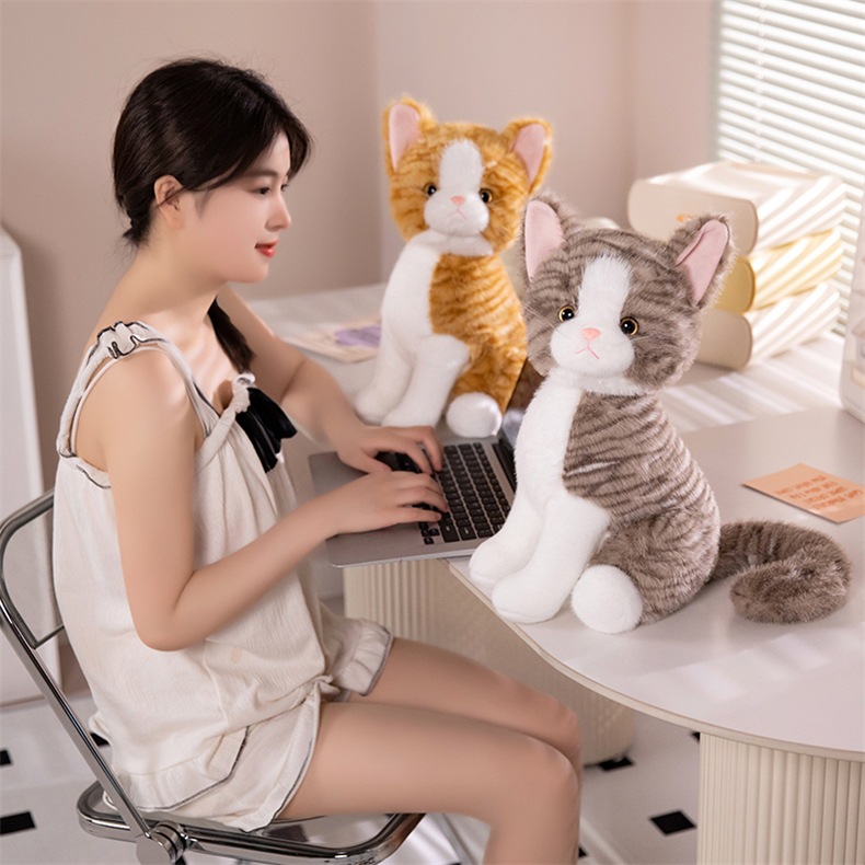 跨境 黑白棕灰猫咪站立礼物可爱 毛绒玩具 公仔新品 批发现货详情23