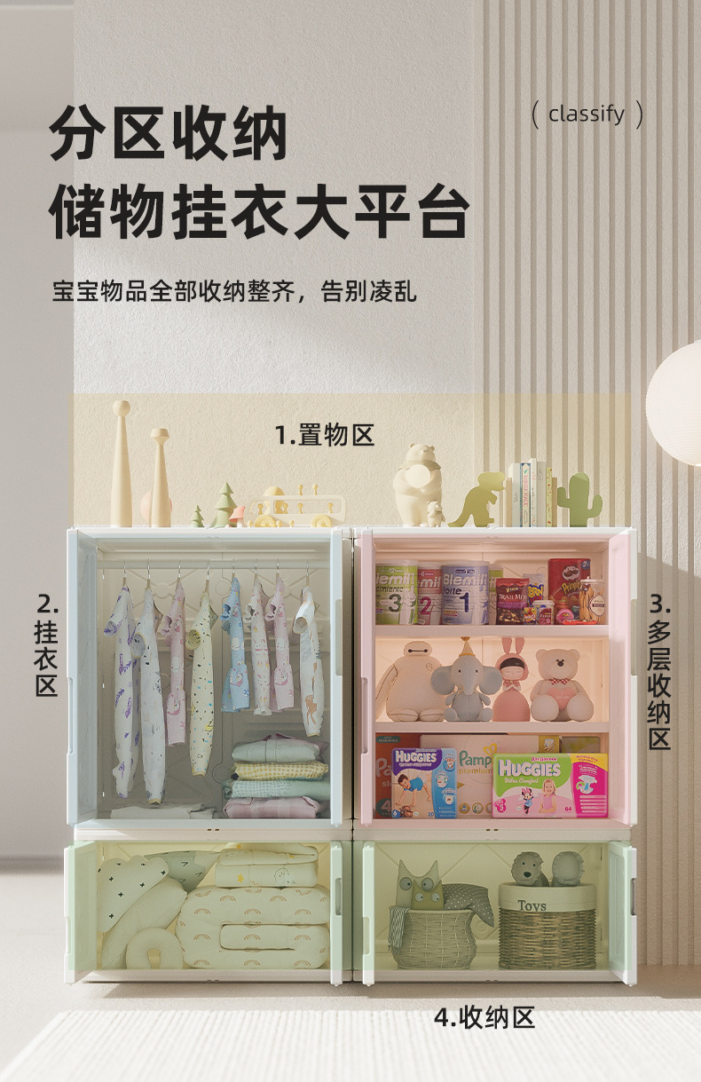 儿童玩具衣柜宝宝衣物收纳柜婴儿衣柜组合家用大容量储物柜置物架详情6