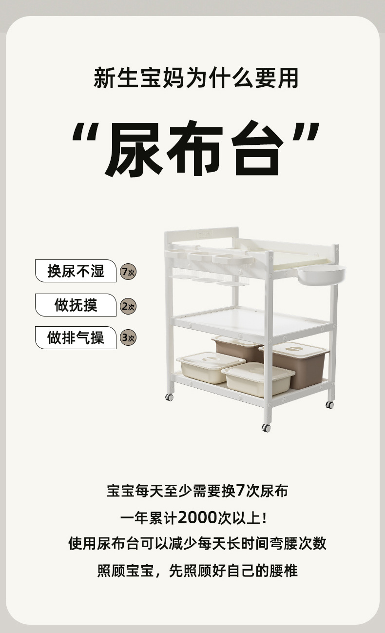 宝宝尿布台小婴儿床新生儿护理台宝宝床按摩抚触台可移动换尿布床详情5