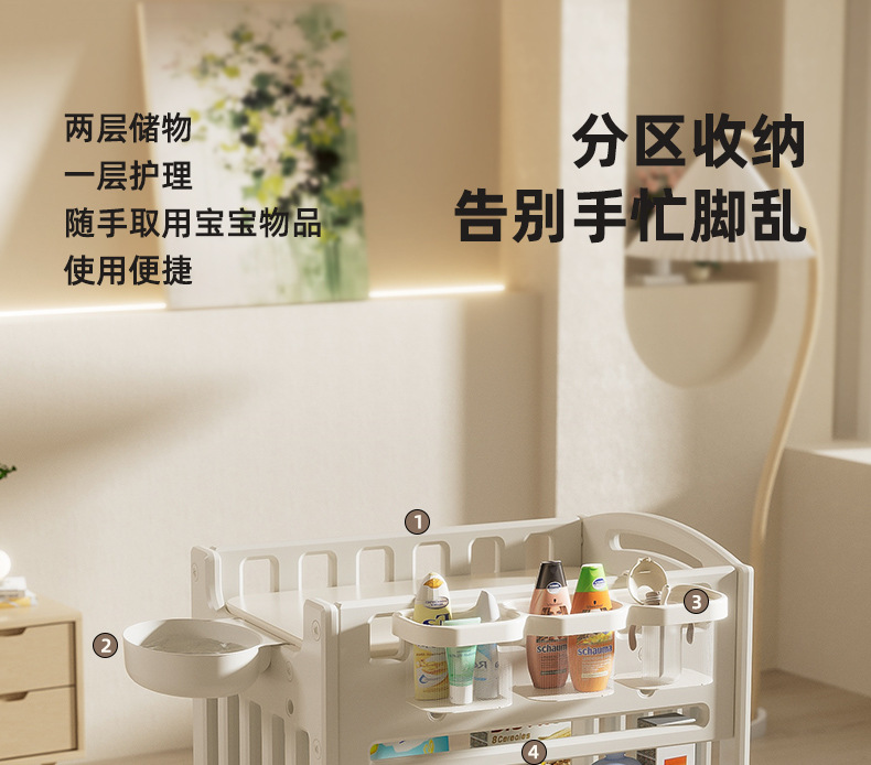 儿童尿布台婴儿护理台新生儿按摩抚触台宝宝小床可移动置物架收纳婴童用品儿童床详情16