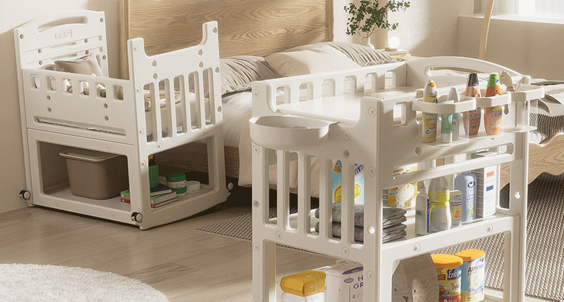 儿童尿布台婴儿护理台新生儿按摩抚触台宝宝小床可移动置物架收纳婴童用品儿童床详情2