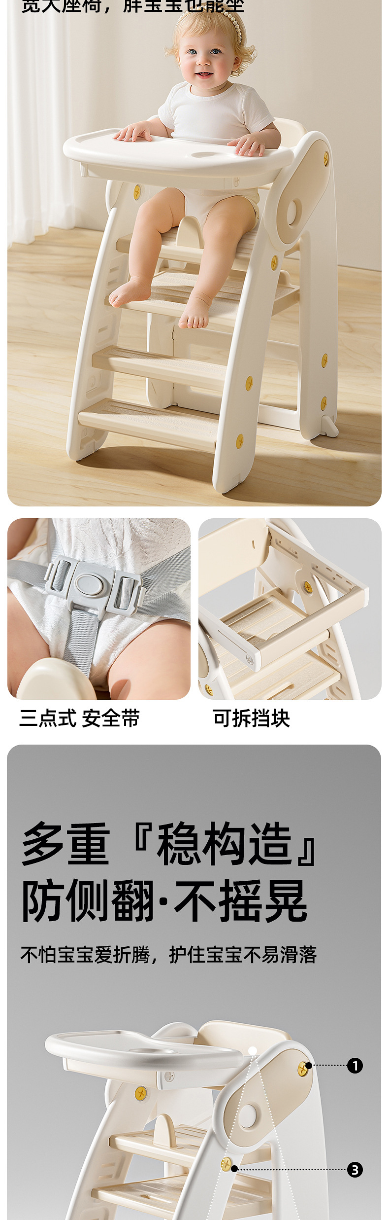多功能餐椅儿童家用可折叠踩脚凳婴儿成长椅吃饭学坐专用宝宝餐椅儿童安全座椅详情6