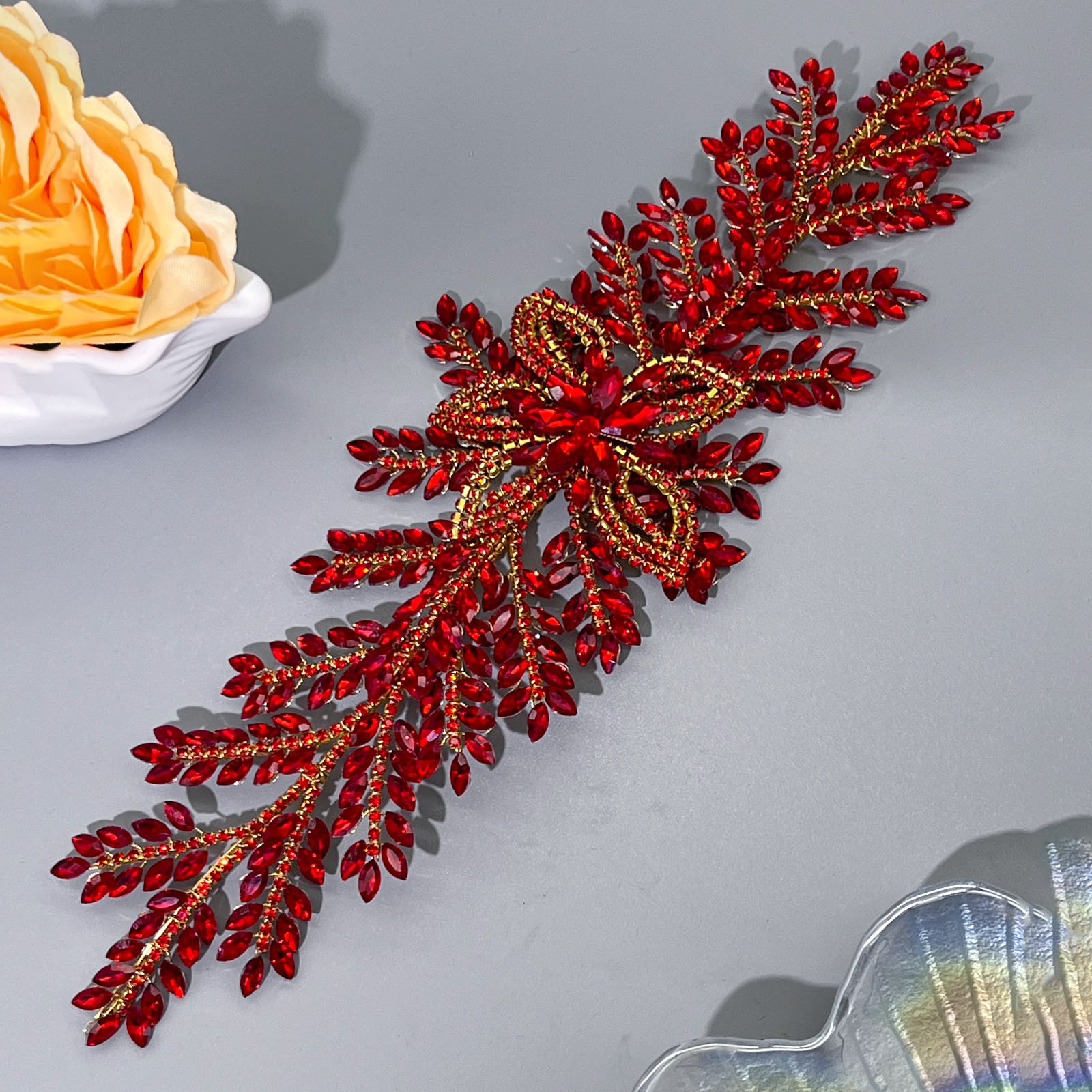 2025 Handcrafted rhinestone Bridal headwear, Heavy diamond-encrusted leaf and flower Wedding hair accessory DZ135 pic 9