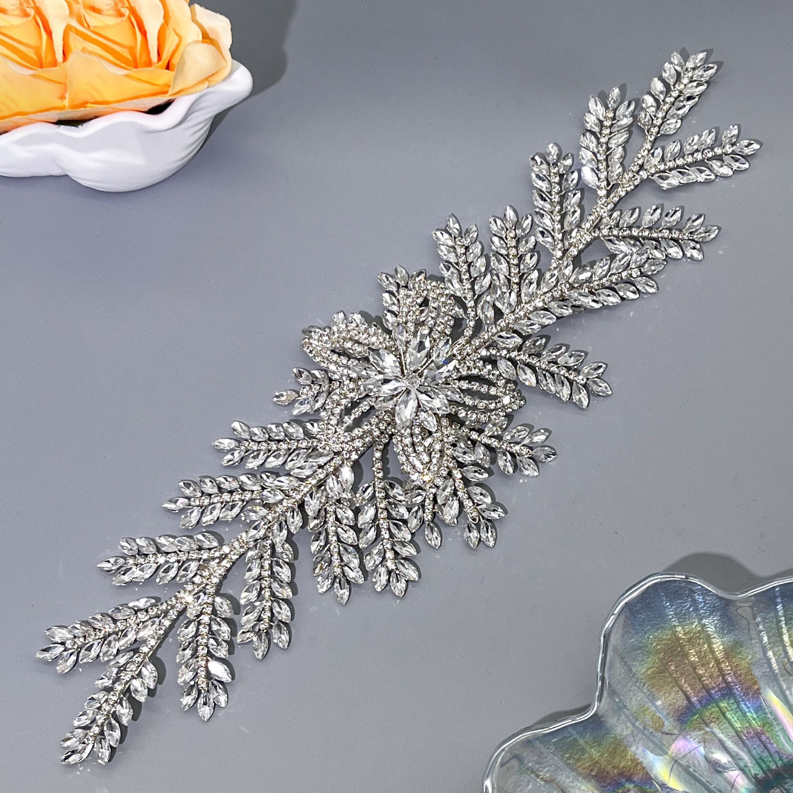 2025 Handcrafted rhinestone Bridal headwear, Heavy diamond-encrusted leaf and flower Wedding hair accessory DZ135 pic 14