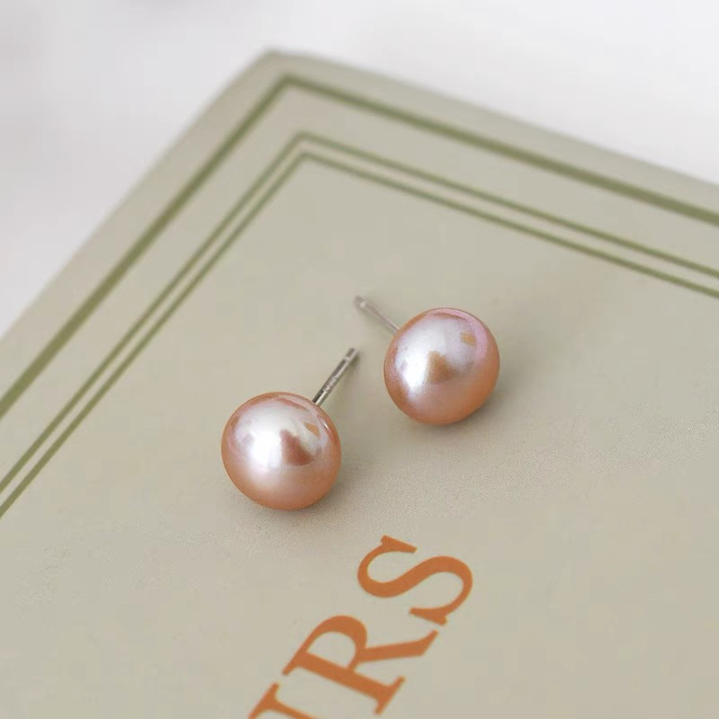 Yunyi Shijia Natural freshwater Pearl Stud Earrings Simple Large Pearl Stud Earrings Silver Needle in stock wholesale Factory store pic 3