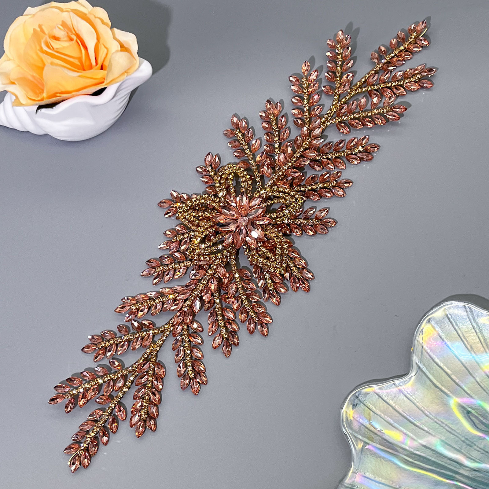 2025 Handcrafted rhinestone Bridal headwear, Heavy diamond-encrusted leaf and flower Wedding hair accessory DZ135 pic 12