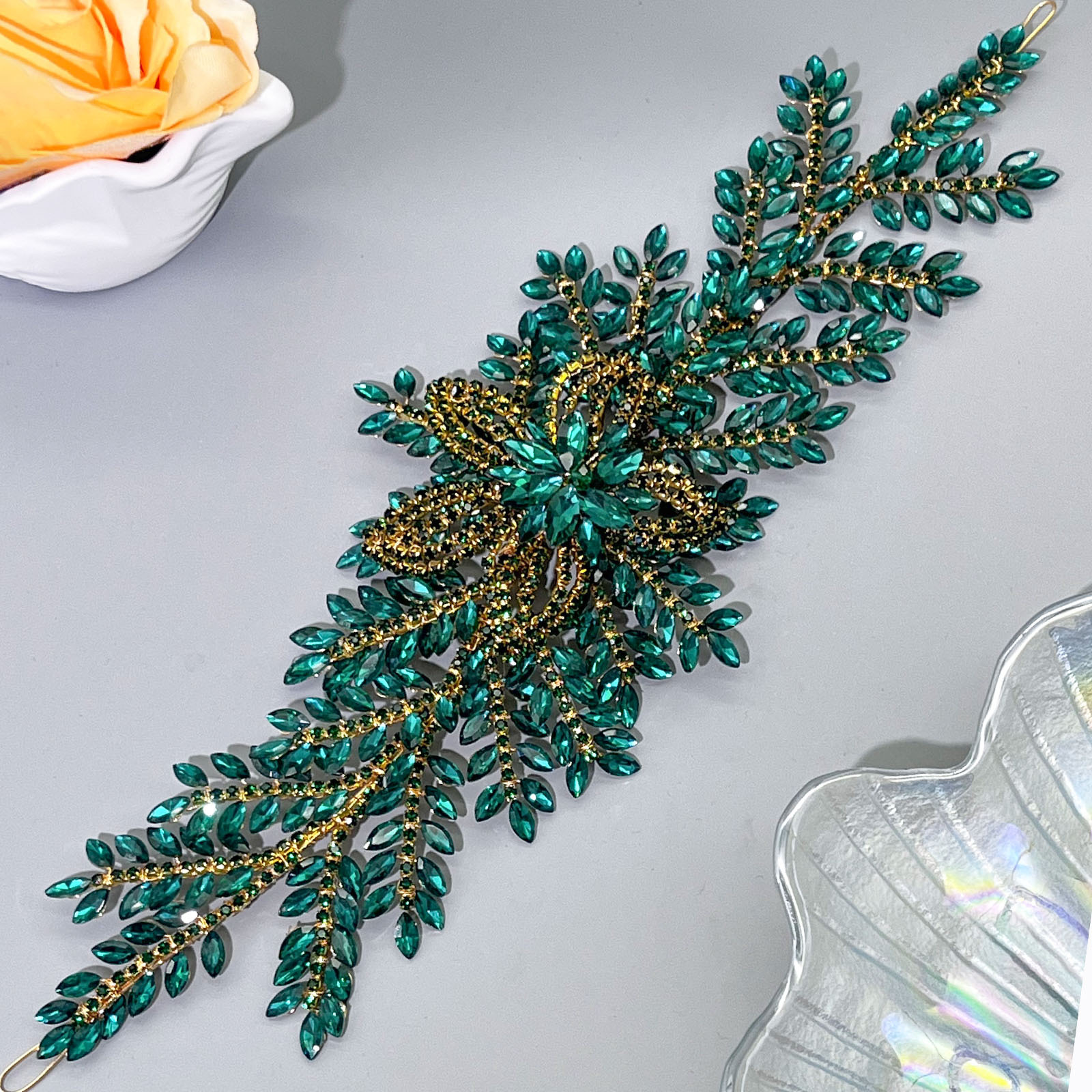 2025 Handcrafted rhinestone Bridal headwear, Heavy diamond-encrusted leaf and flower Wedding hair accessory DZ135 pic 10