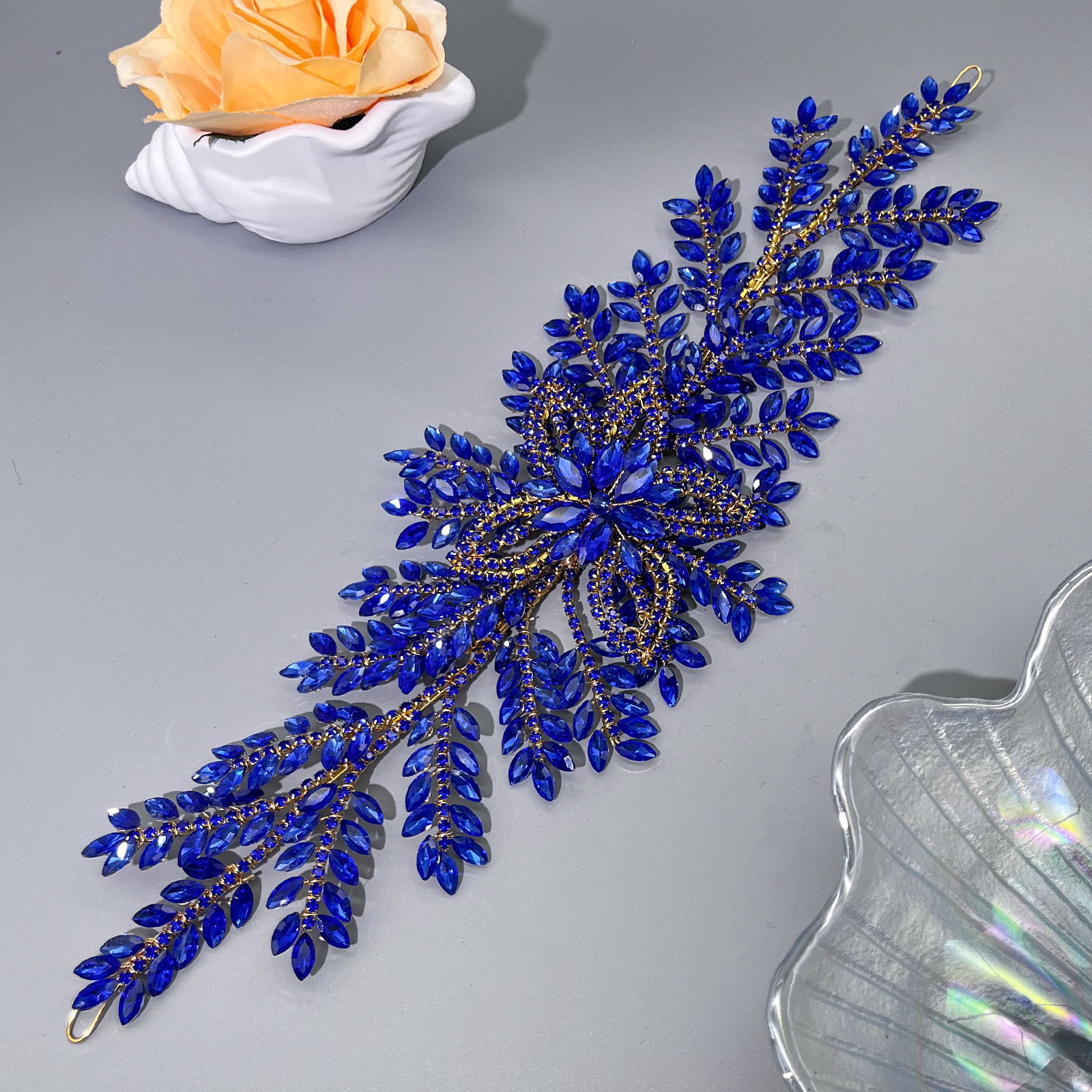 2025 Handcrafted rhinestone Bridal headwear, Heavy diamond-encrusted leaf and flower Wedding hair accessory DZ135 pic 7