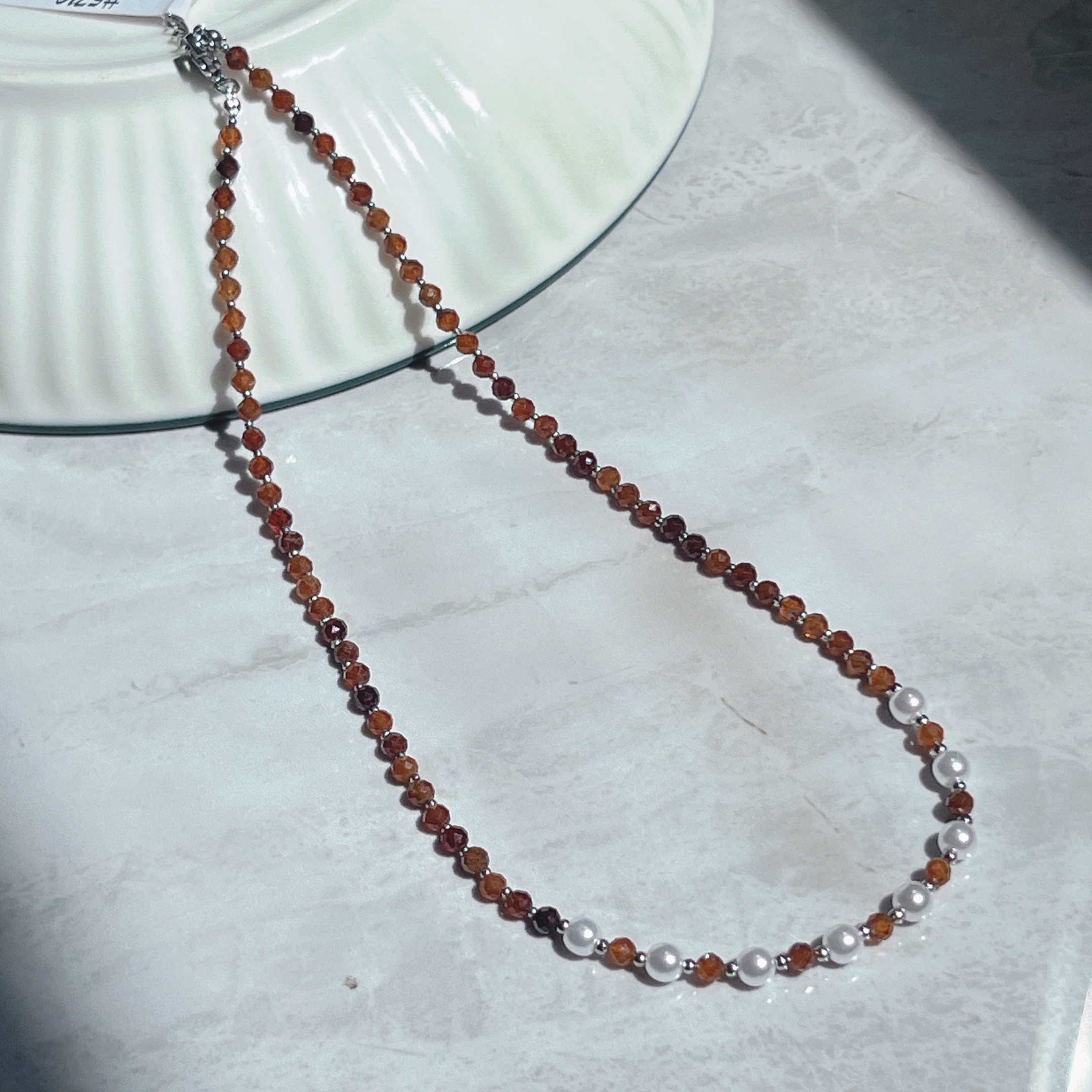 Yunyi Shijia Orange Pomegranate Natural Stone Necklace with beaded design, exuding a sense of high-end, understated luxury style, light luxury and niche collarbone chain, high cost performance, natural stone necklace pic 1