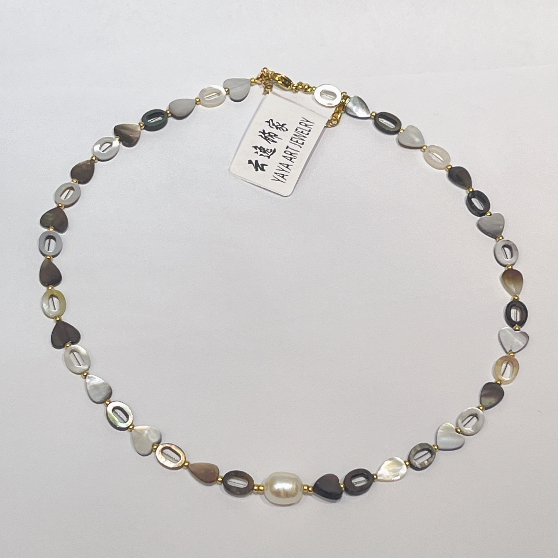 Yunyi Shijia Shell Necklace with carved geometric shapes freshwater pearl jewelry wholesale Original necklace, freshwater pearl exaggerated necklace pic 3