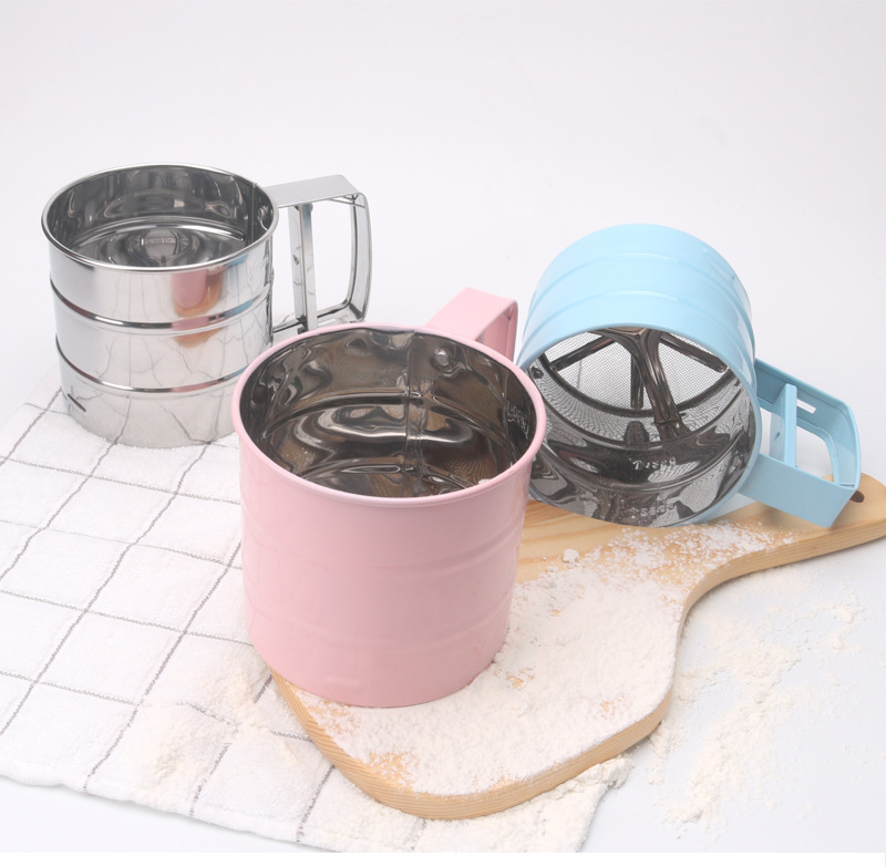 Stainless steel handheld flour sieve, baking tool, non-stick flour sieve, cup-type semi-automatic flour sieve pic 11