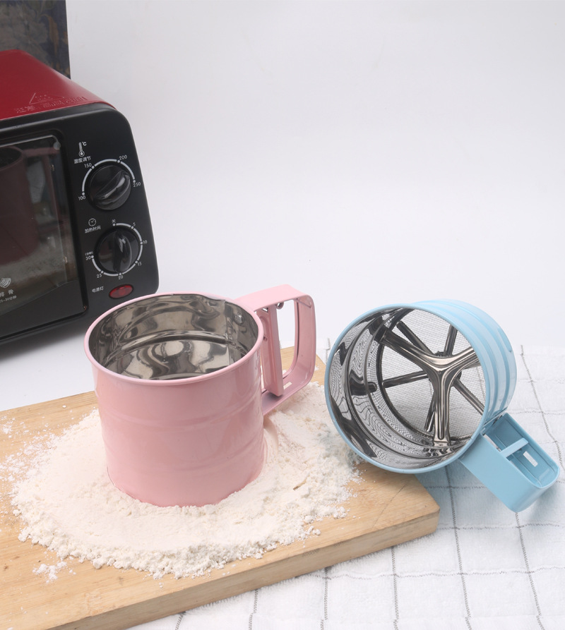 Stainless steel handheld flour sieve, baking tool, non-stick flour sieve, cup-type semi-automatic flour sieve pic 6