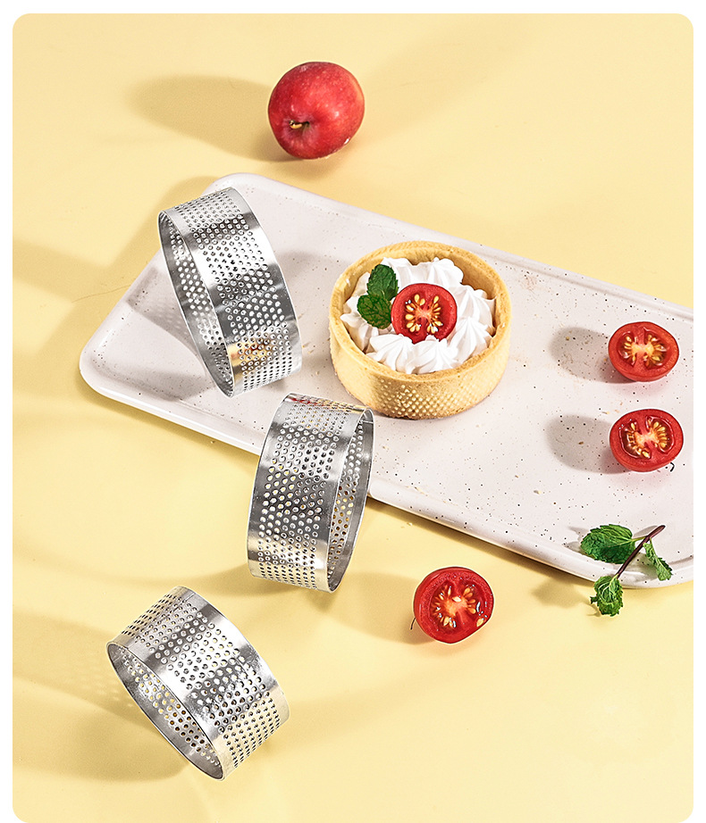 Stainless steel circular cake mold with a height of 3cm, perforated mousse ring, perforated French mousse cheese tart ring, cross-border pic 15