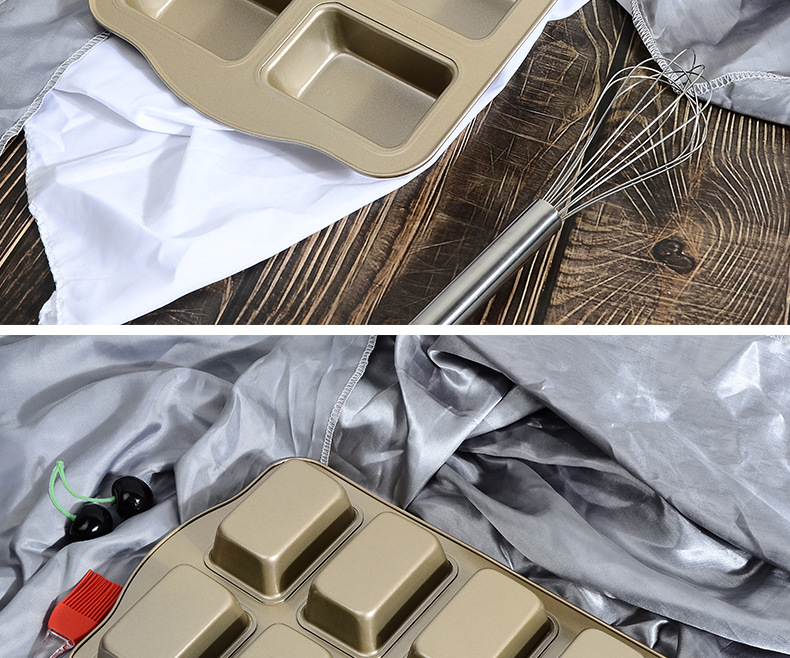 Factory direct sales of carbon steel rectangular Fernandez cake molds, 8 pieces of non-stick golden cookie baking tools pic 7
