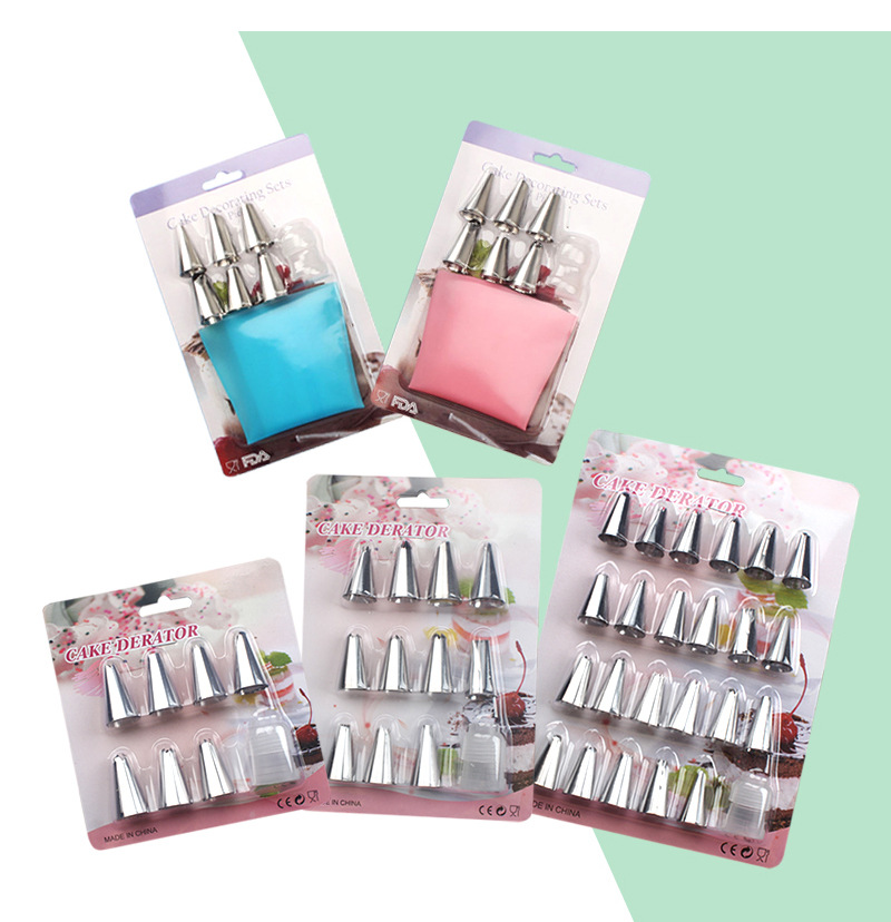 Stainless steel piping tip paper card set 6/9/24 head cream cake silicone piping bag set baking tools pic 10
