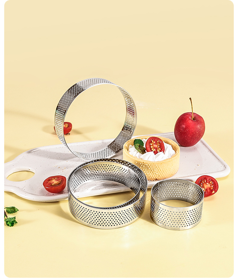 Stainless steel circular cake mold with a height of 3cm, perforated mousse ring, perforated French mousse cheese tart ring, cross-border pic 14