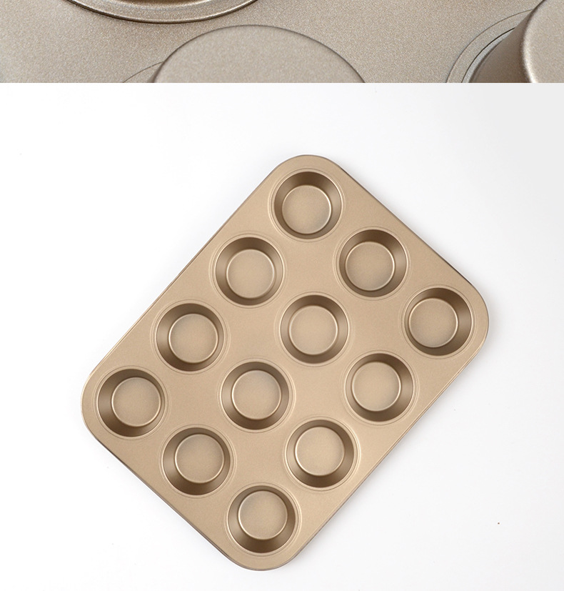 Factory direct supply of non-stick black 12-cup cake trays, round cake molds with holes, household baking utensils, baking trays pic 7