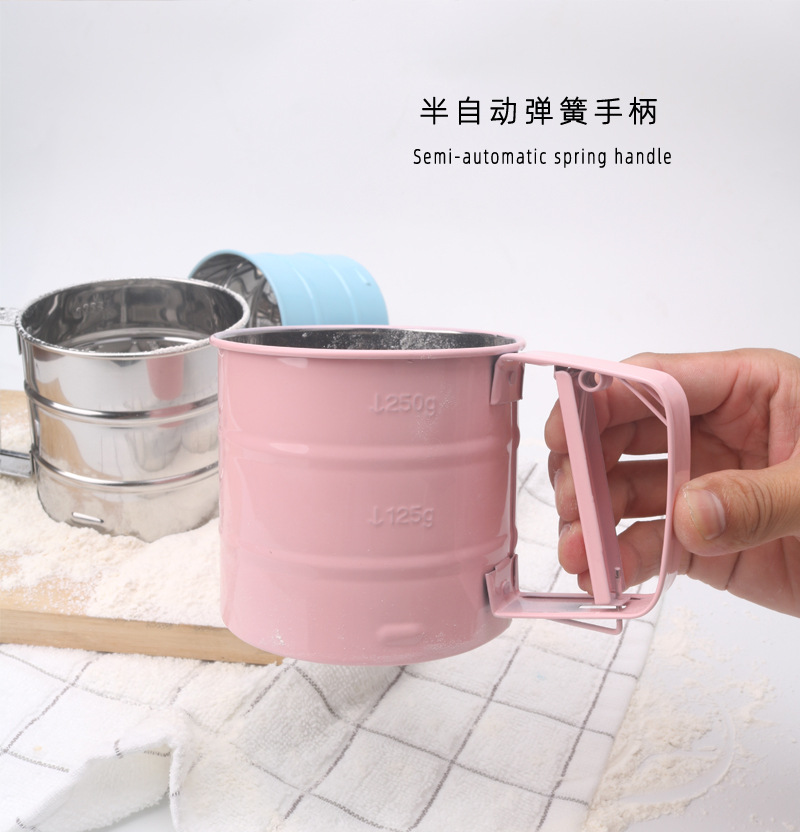 Stainless steel handheld flour sieve, baking tool, non-stick flour sieve, cup-type semi-automatic flour sieve pic 7