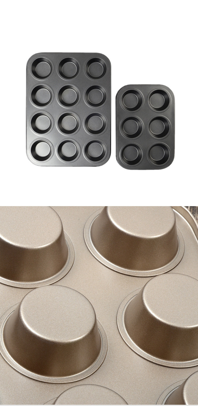 Non-stick 6 12-hole cake mold, round flat-bottom muffin cup, baking tray, home oven baking mold, metal products pic 10