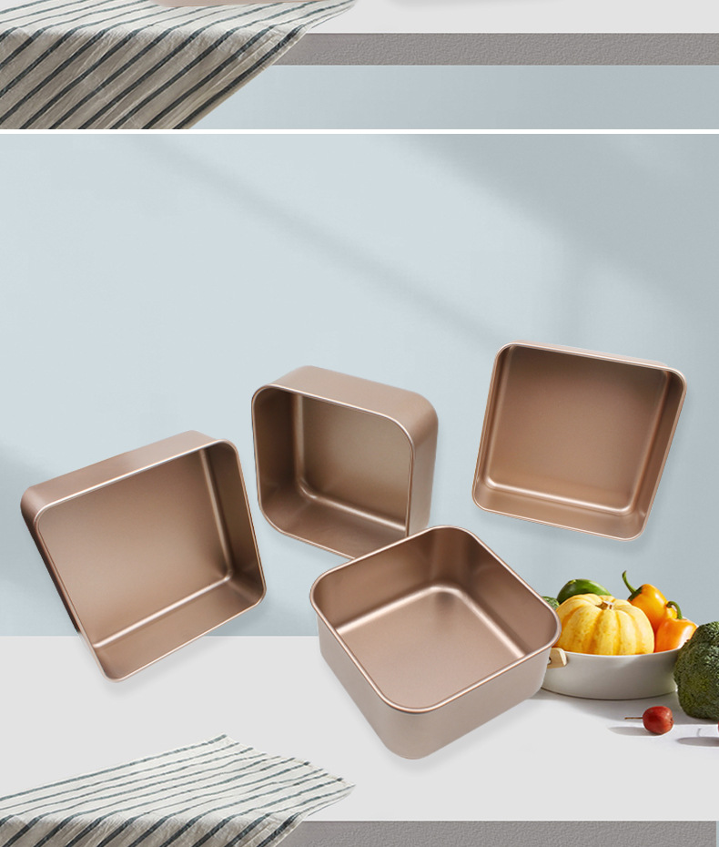 Thickened old-fashioned cake mold, carbon steel non-stick square cake baking tray, rose gold heavy steel baking tray pic 10