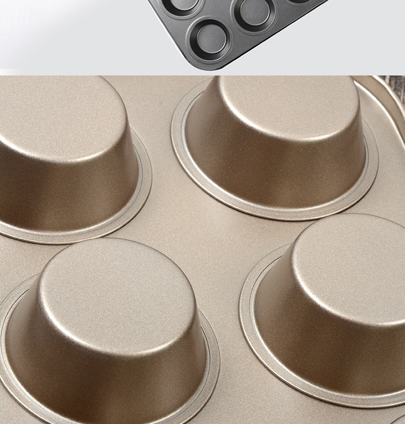 Factory direct supply of non-stick black 12-cup cake trays, round cake molds with holes, household baking utensils, baking trays pic 6