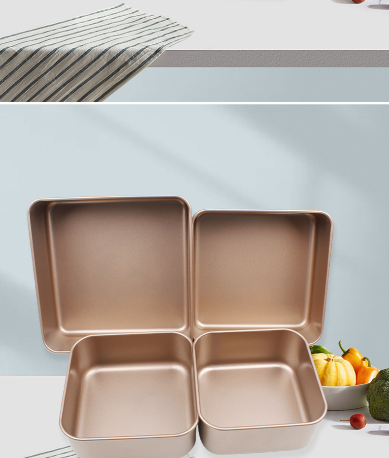 Thickened old-fashioned cake mold, carbon steel non-stick square cake baking tray, rose gold heavy steel baking tray pic 9