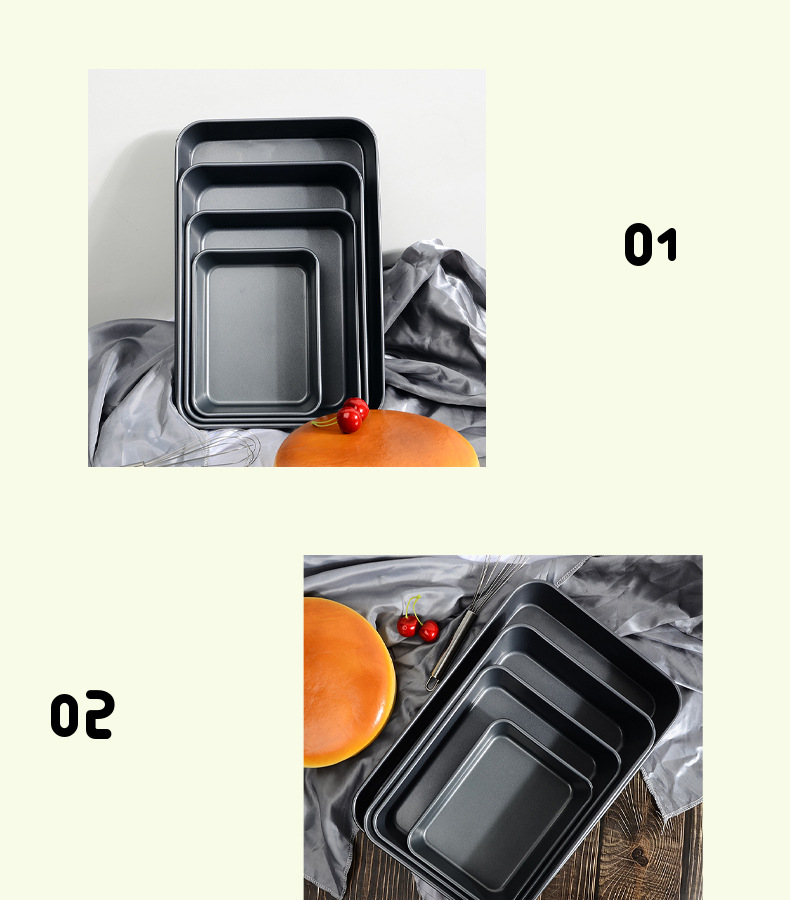 Factory direct sales rectangular baking trays, carbon steel non-stick deep baking trays, cake molds, cookies, bread, household carbon steel baking trays pic 8